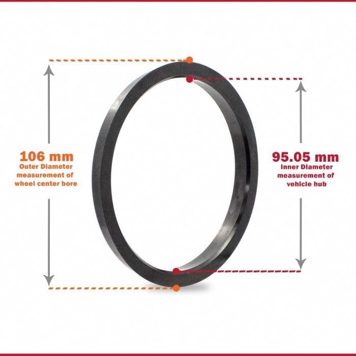 Anneaux centrés sur le moyeu 106,1 mm à 95,05 mm, lot de 4