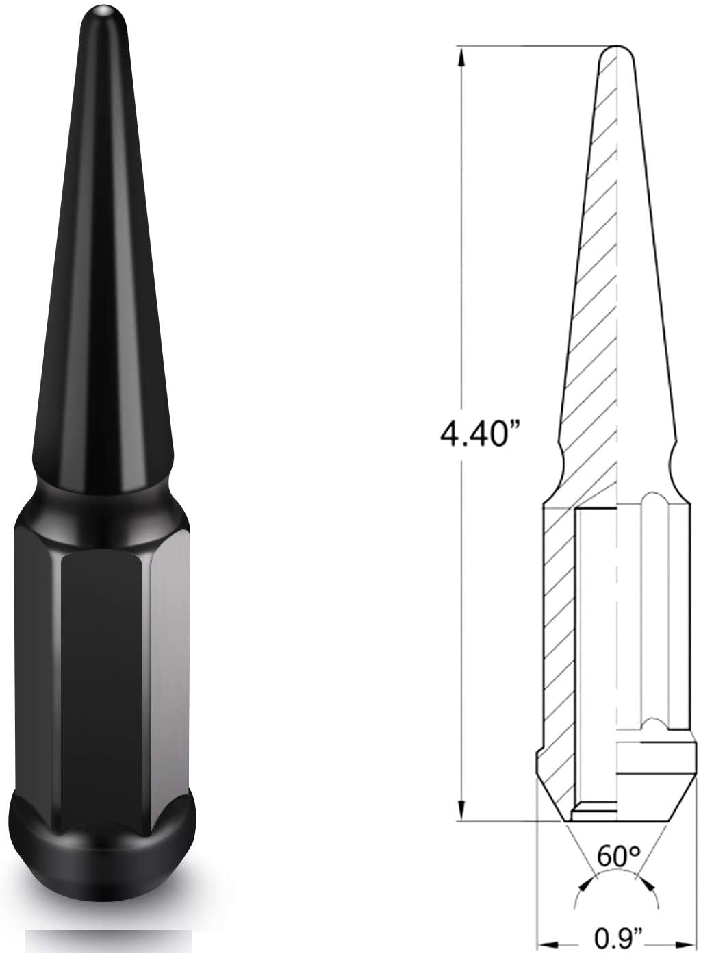 Écrous de roue à gland bombé Bullet 1/2-20 chromés hexagonaux 3/4"