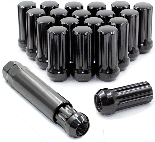 20 BLACK SPLINE LUG NUTS 14X1.5 FOR FORD MUSTANG 2015 & NEWER 2 INCHES TALL AGGRESSIVE STYLE!