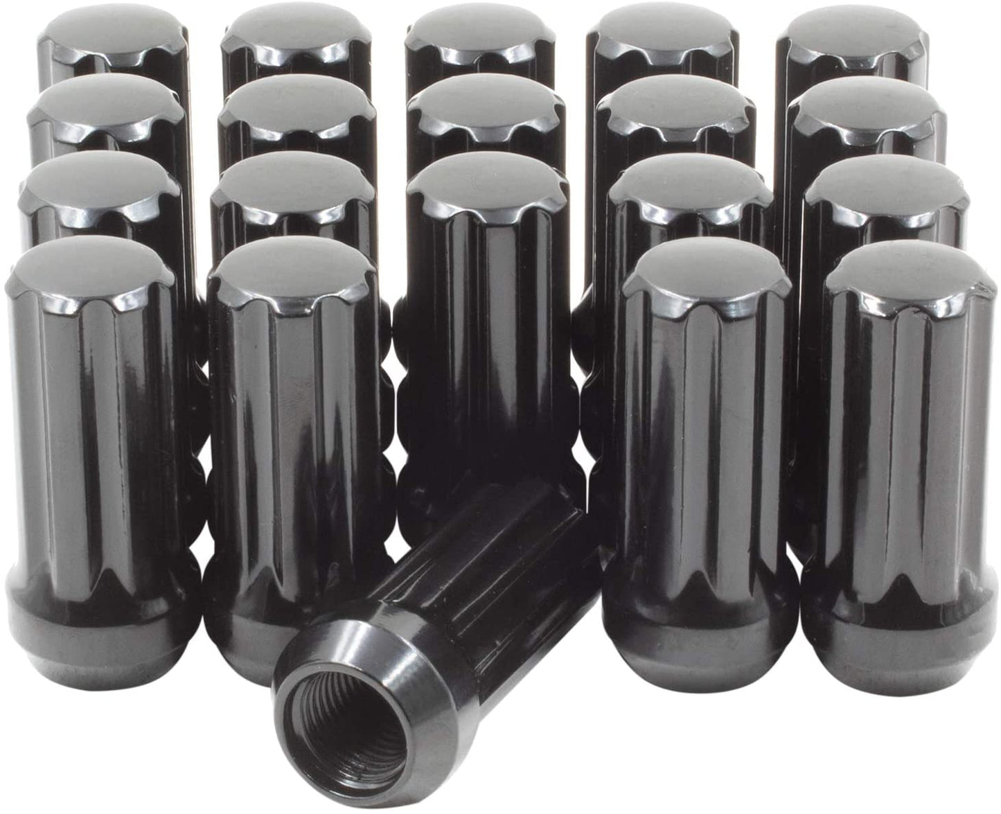 20 TUERCAS ESTRIADAS NEGRAS 14X1.5 PARA CHEVY CAMARO SS, Z28, ZL1, 1LE 2009 Y MÁS RECIENTES ¡ESTILO AGRESIVO DE 1.9 PULGADAS DE ALTO!