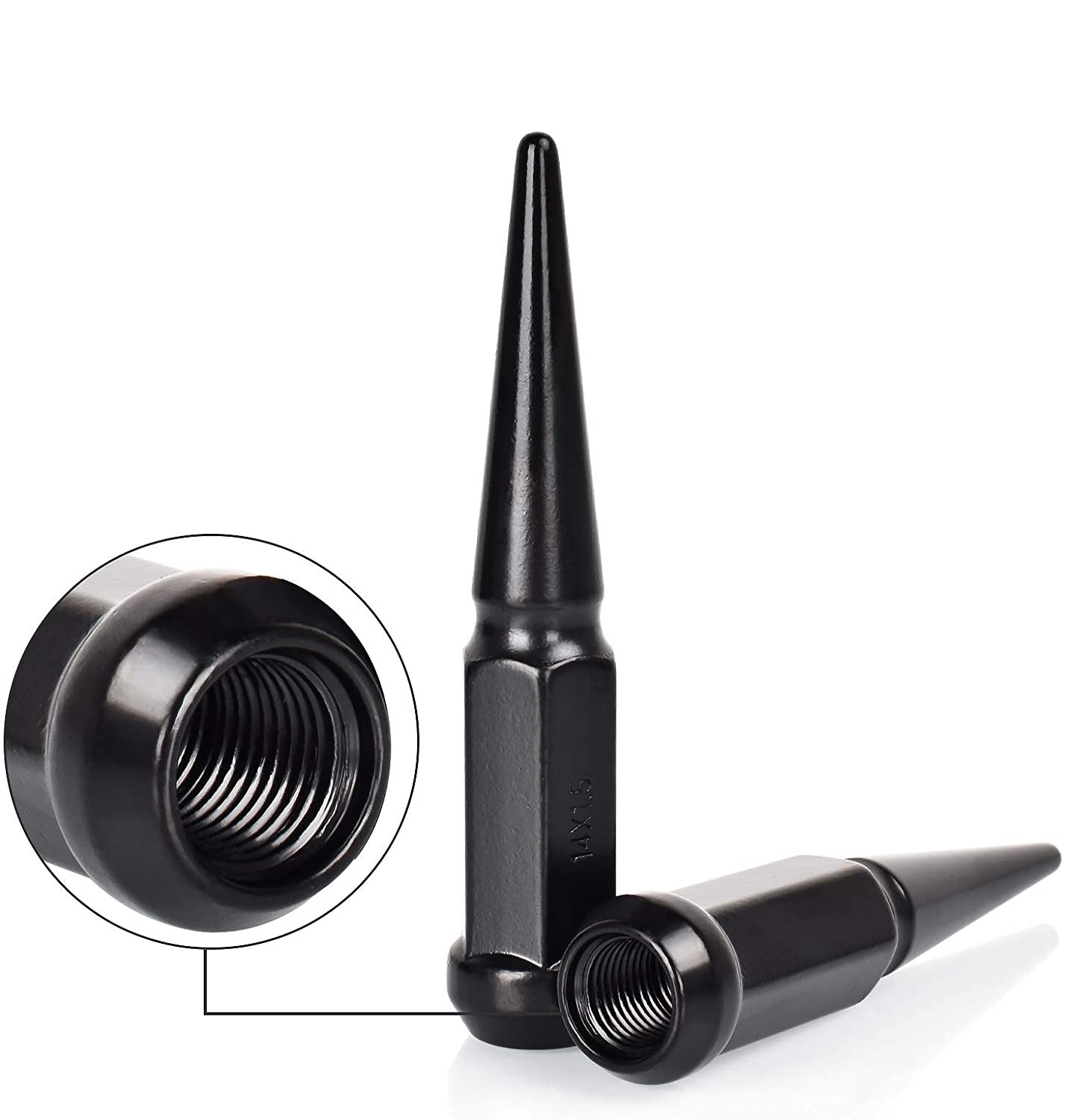 24 Steel Spike Lug Nuts 14x1.5 + Key Fits FORD RAM CHEVY 6 Lug Black or Chrome
