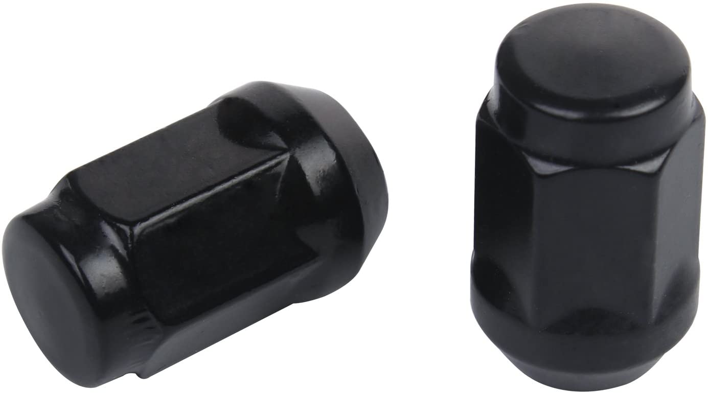 20 TUERCAS NEGRAS 14X1.5 | ASIENTO BELLOTA BULGE | OREJAS ALTAS DE 1.38" PULGADAS Y 35 MM