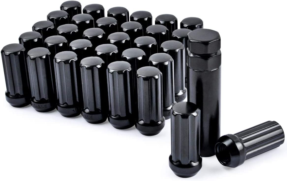 32 ÉCROUS SPLINE NOIR 14X1,5 | Convient aux roues de rechange Chevy, GMC et RAM à 8 écrous.