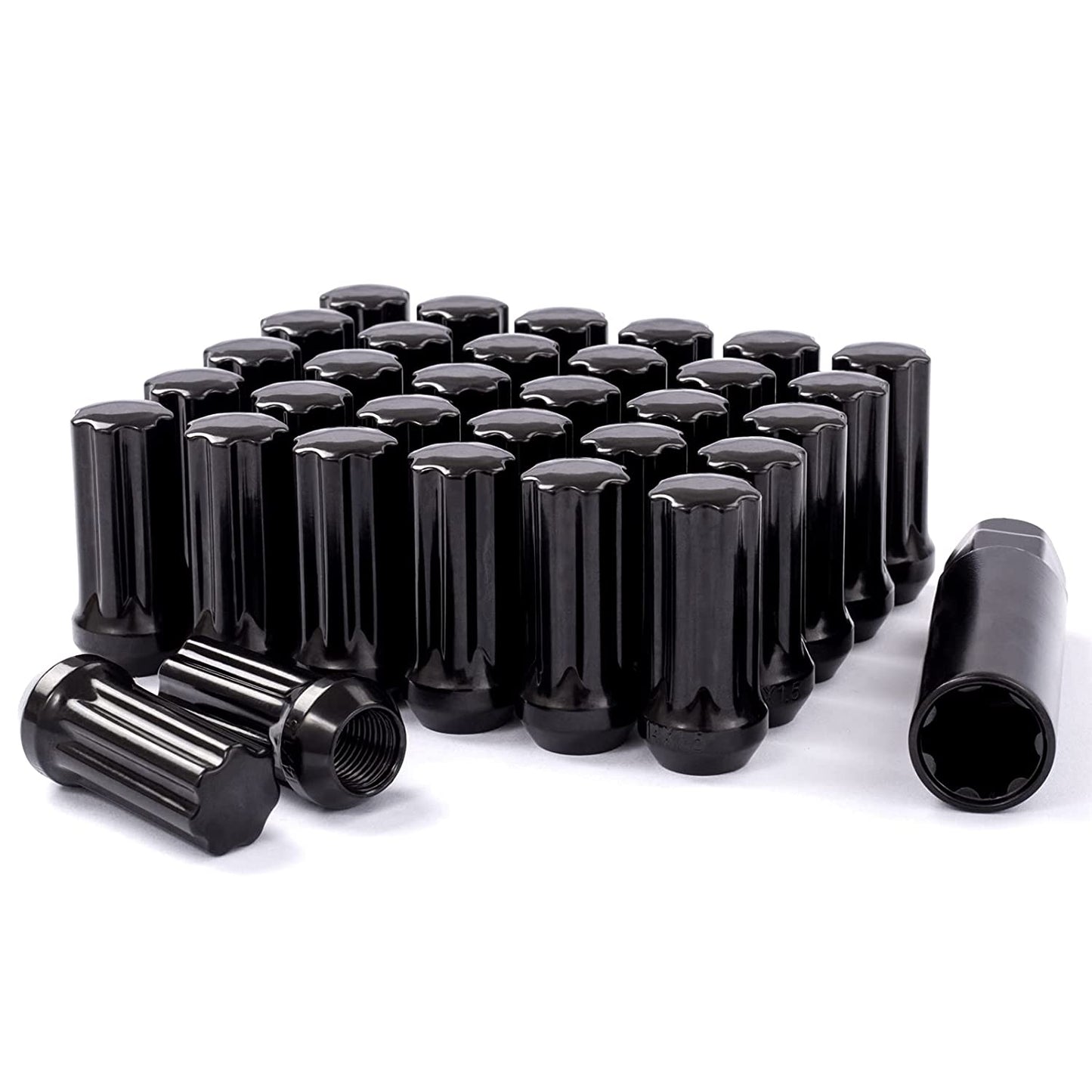 32 TUERCAS ESTRIADAS NEGRAS 14X2.0 | SE ADAPTA A FORD F-250 F-350 SUPERDUTY DE 8 LUGS RUEDAS DEL MERCADO 1999-2002