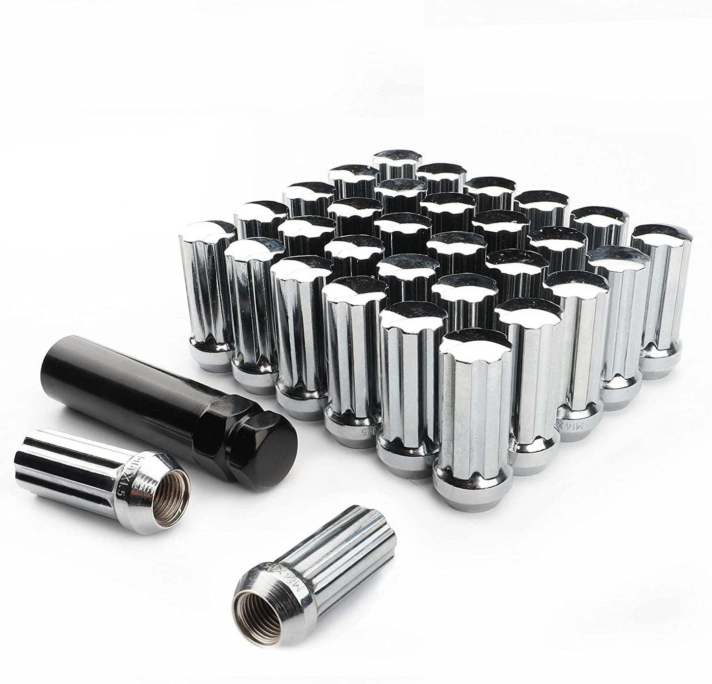 32 tuercas cromadas estriadas + llave | 14X1.5 | Chevy Gmc | Hummer | Silverado | 8X6.5