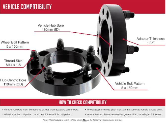 4PC TOYOTA TUNDRA 5X150 HUBCENTRIC WHEEL SPACERS 1.5 INCH THICK 14X1.5 STUDS - 110MM CENTER BORE