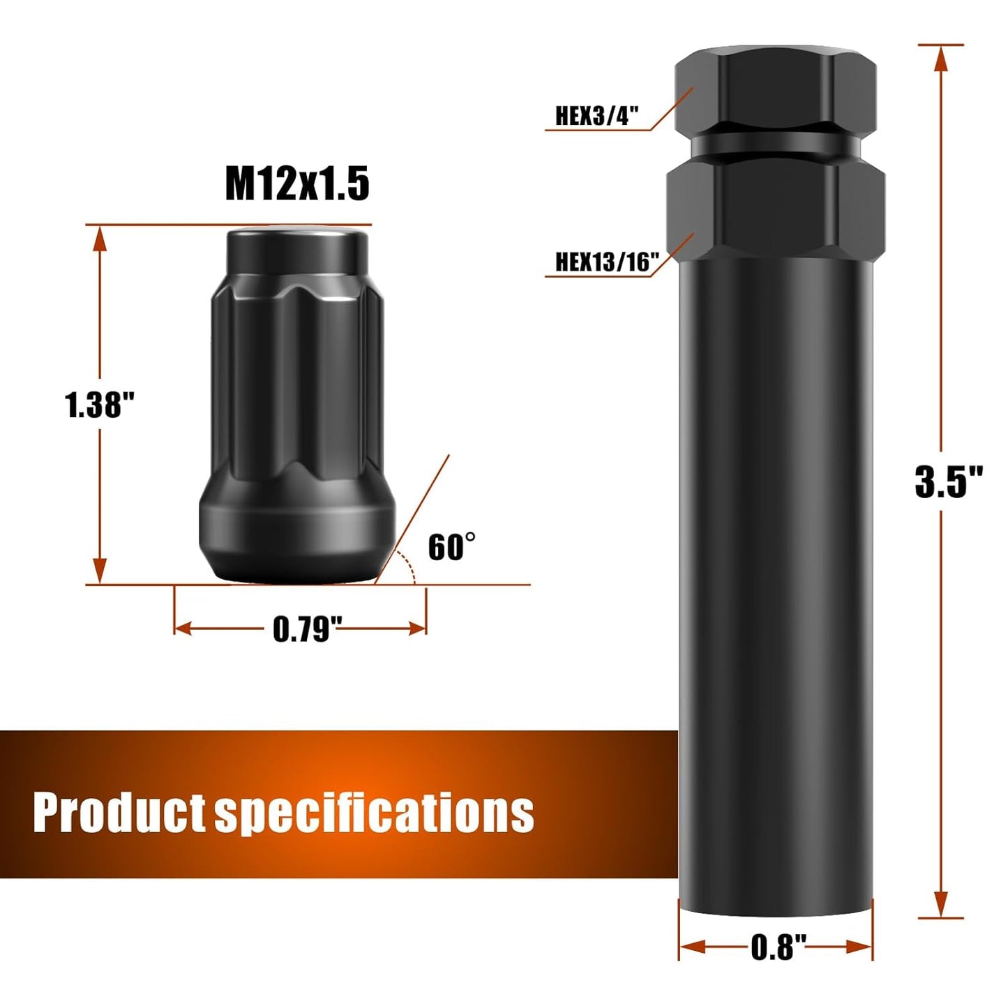 20 Black Spline Racing Lug Nuts 12x1.25 Fits All BRZ FRS STI TOYOTA 86 WRX 5x114.3 Wheels