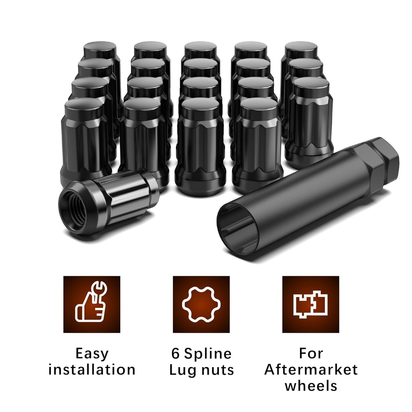 20 Black Spline Racing Lug Nuts 12x1.25 Fits All BRZ FRS STI TOYOTA 86 WRX 5x114.3 Wheels