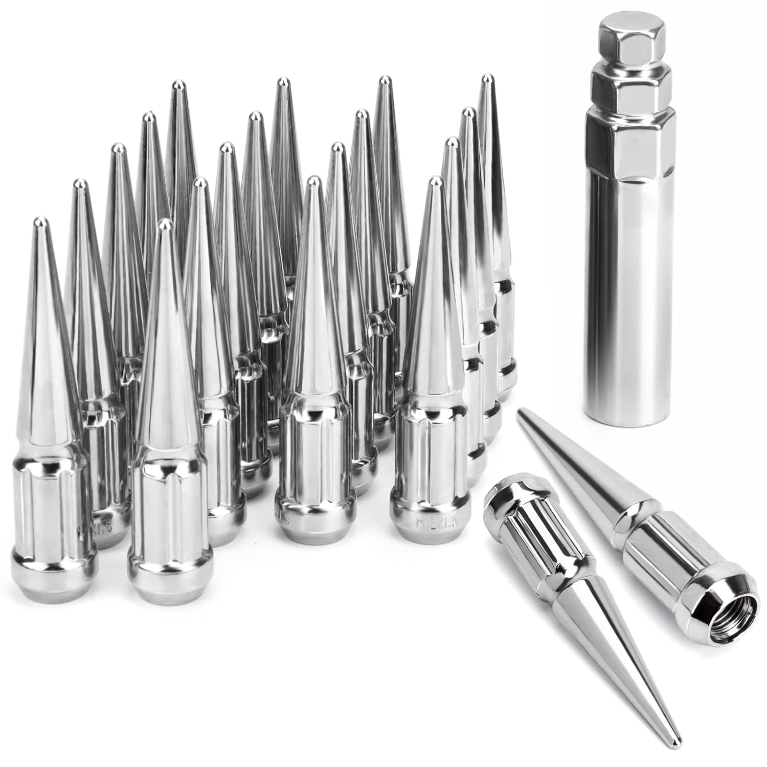 24 Pc GMC 1500 CHROME SPLINE SPIKE LUG NUTS WITH SOCKET KEY 24 Pc GMC 1500 CHROME SPLINE SPIKE LUG NUTS WITH SOCKET KEY