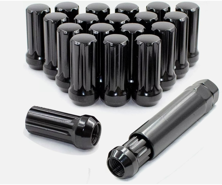 20 TUERCAS ESTRIADAS NEGRAS 14X1.5 PARA FORD MUSTANG 2015 Y MÁS RECIENTES ¡ESTILO AGRESIVO DE 2 PULGADAS DE ALTO!