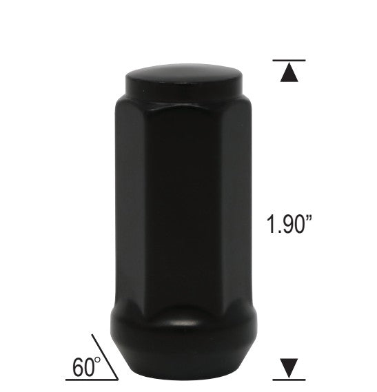 Tuerca de bellota Bulge 14x1,5 negra, parte superior plana hexagonal de 3/4", 1,75" de alto