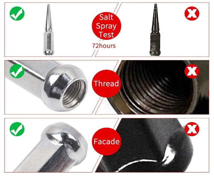 24 Nissan Spline Spike Steel Lug Nuts Set + Key | 12X1.25 For Armada Xterra Frontier Pathfinder Titan Wheels | 4.5 Inches Tall Anti-Theft 6x5.5