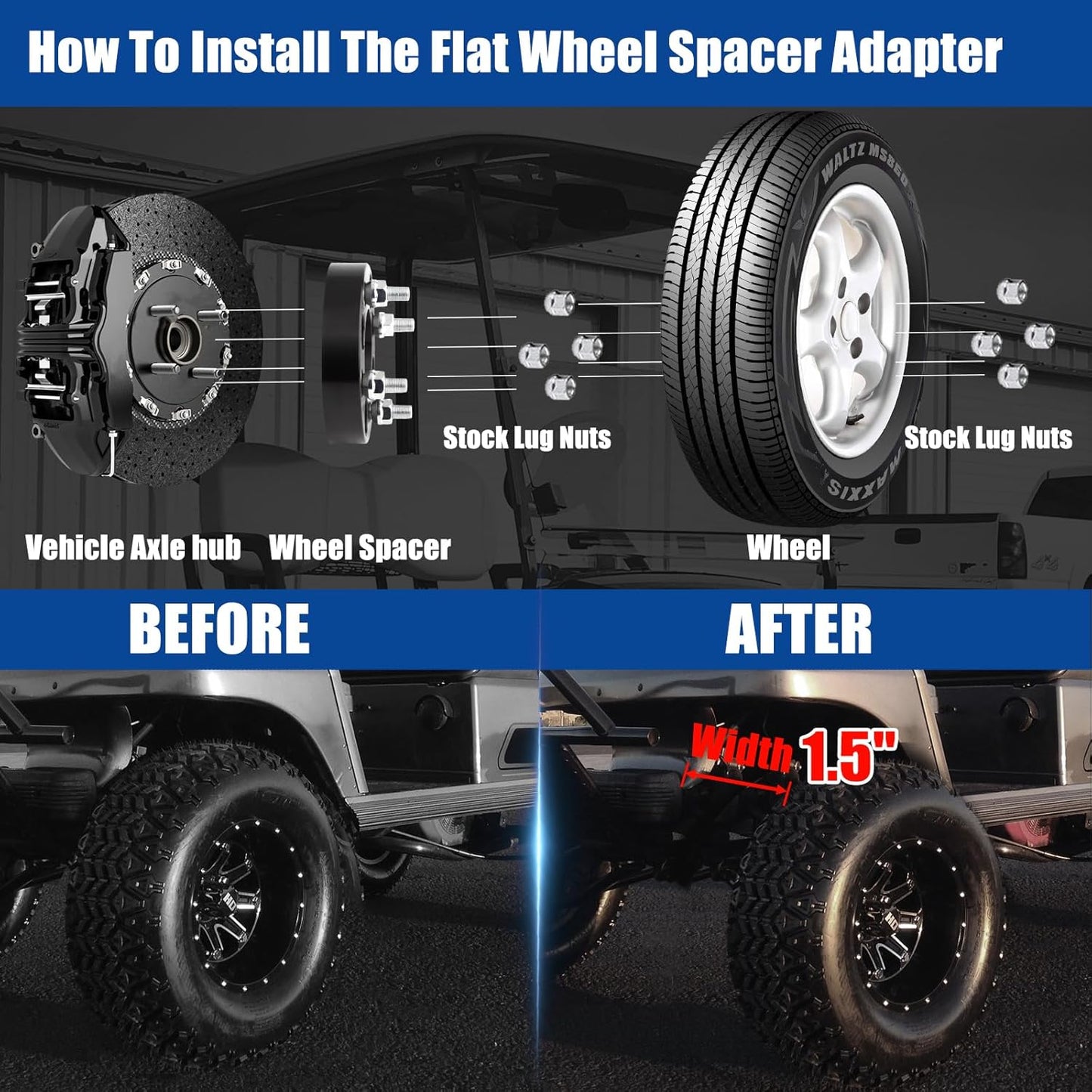 4x4 Golf Cart Wheel Spacers ATV Wheel Adapters Fits EZ GO EZGO Club Car AKA 4x101.6mm Wheel Spacer 68mm Hub Bore 1/2x20 Studs