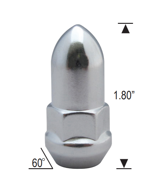 Écrous de roue à gland bombé Bullet 1/2-20 chromés hexagonaux 3/4"