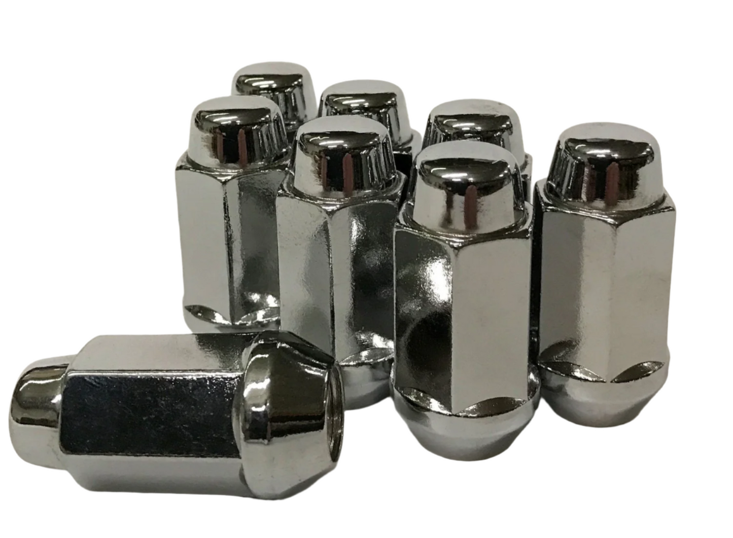 Tuerca de bellota Bulge 1/2-20 cromada, parte superior plana hexagonal de 13/16", 1,9" de alto