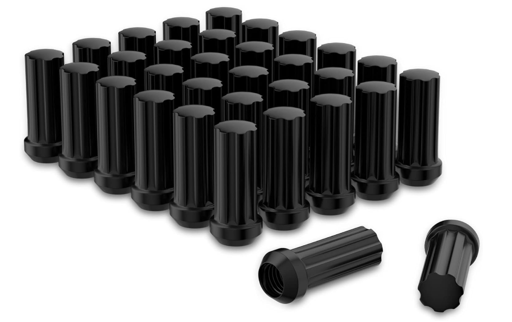 32 TUERCAS ESTRIADAS NEGRAS 14X2.0 | SE ADAPTA A FORD F-250 F-350 SUPERDUTY DE 8 LUGS RUEDAS DEL MERCADO 1999-2002
