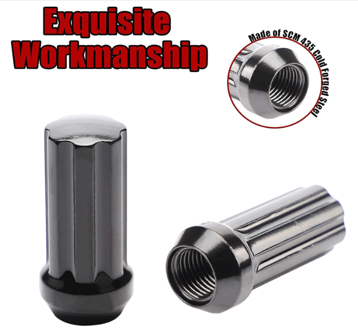 32 TUERCAS ESTRIADAS NEGRAS 14X2.0 | SE ADAPTA A FORD F-250 F-350 SUPERDUTY DE 8 LUGS RUEDAS DEL MERCADO 1999-2002