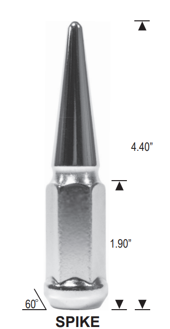 24 Steel Spike Lug Nuts 14x1.5 + Key Fits FORD RAM CHEVY 6 Lug Black or Chrome
