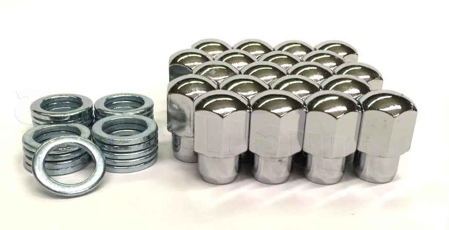 Chrome Mag Lug Nuts 1/2-20 Round Top .55" Medium Shank Washers Included