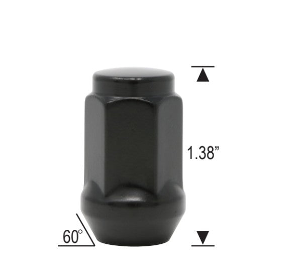 20 TUERCAS NEGRAS 14X1.5 | ASIENTO BELLOTA BULGE | OREJAS ALTAS DE 1.38" PULGADAS Y 35 MM