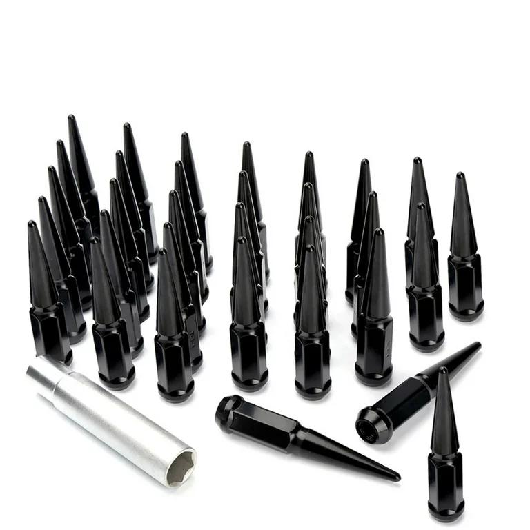 20 ÉCROUS DE COSSES ÉTENDUS À POINTES EN ACIER NOIR 14x1.5 + CLÉ | Écrous de roue à pointes tout-terrain