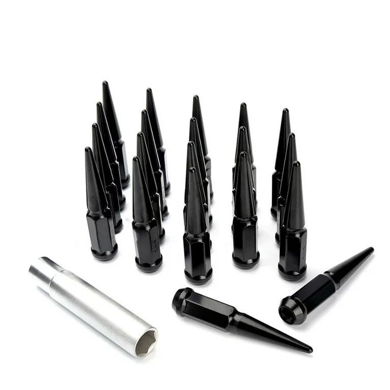 20 ÉCROUS DE COSSES ÉTENDUS À POINTES EN ACIER NOIR 12X1,5 + CLÉ | 4,5 POUCES DE HAUT CONFIANCE AUX USA
