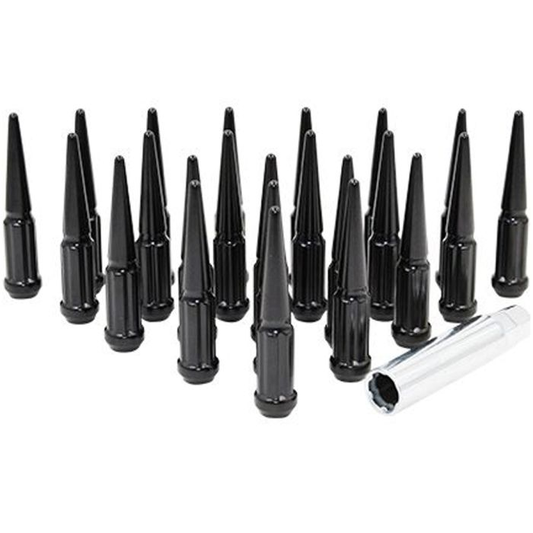 20 TUERCAS EXTENDIDAS DE PICO DE ACERO NEGRO JEEP 1/2"X20 | WRANGLER RUBICON YJ JK CJ