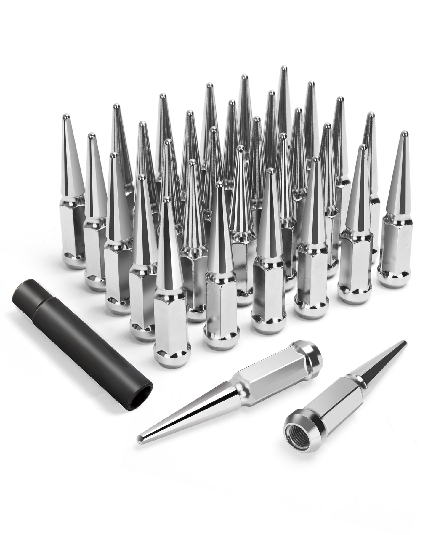 20 ÉCROUS À POINTES CHROMÉS JEEP | SPLINE ANTIVOL 1/2"-20 | S'ADAPTE À 95 % DE TOUTES LES JEEP, WRANGLER, CHEROKEE, GRAND CHEROKEE TJ, YJ, JK, CJ