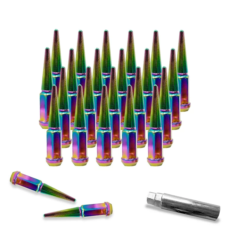 20 écrous de cosse Jeep Neo Chrome Spike 1/2 "x20 adaptés à toutes les Jeep JK Tj Yj Wrangler, Rubicon, Sahara Cj cosses de verrouillage antivol