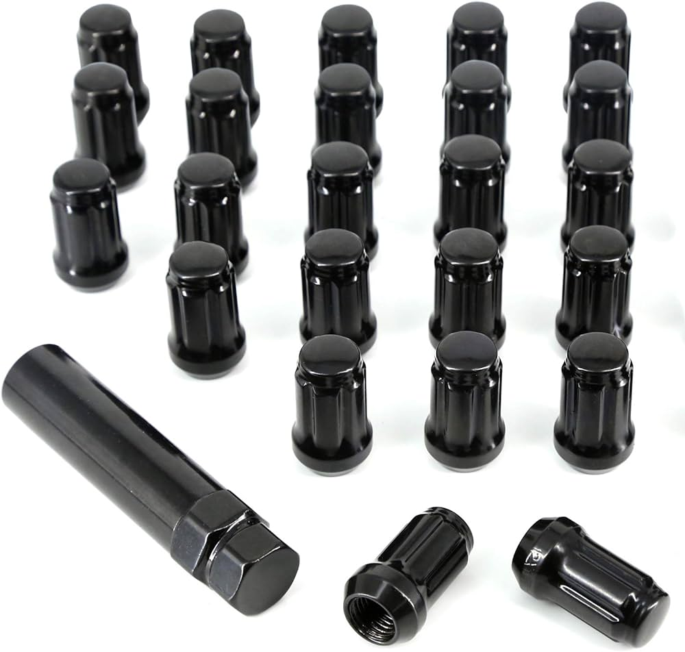 24 écrous de roue cannelés noirs Toyota TRD 12 x 1,5 pour toutes les roues/jantes à 6 écrous du marché secondaire Tacoma, 4runner, FJ Cruiser, Land Cruiser et tous les camions Toyota