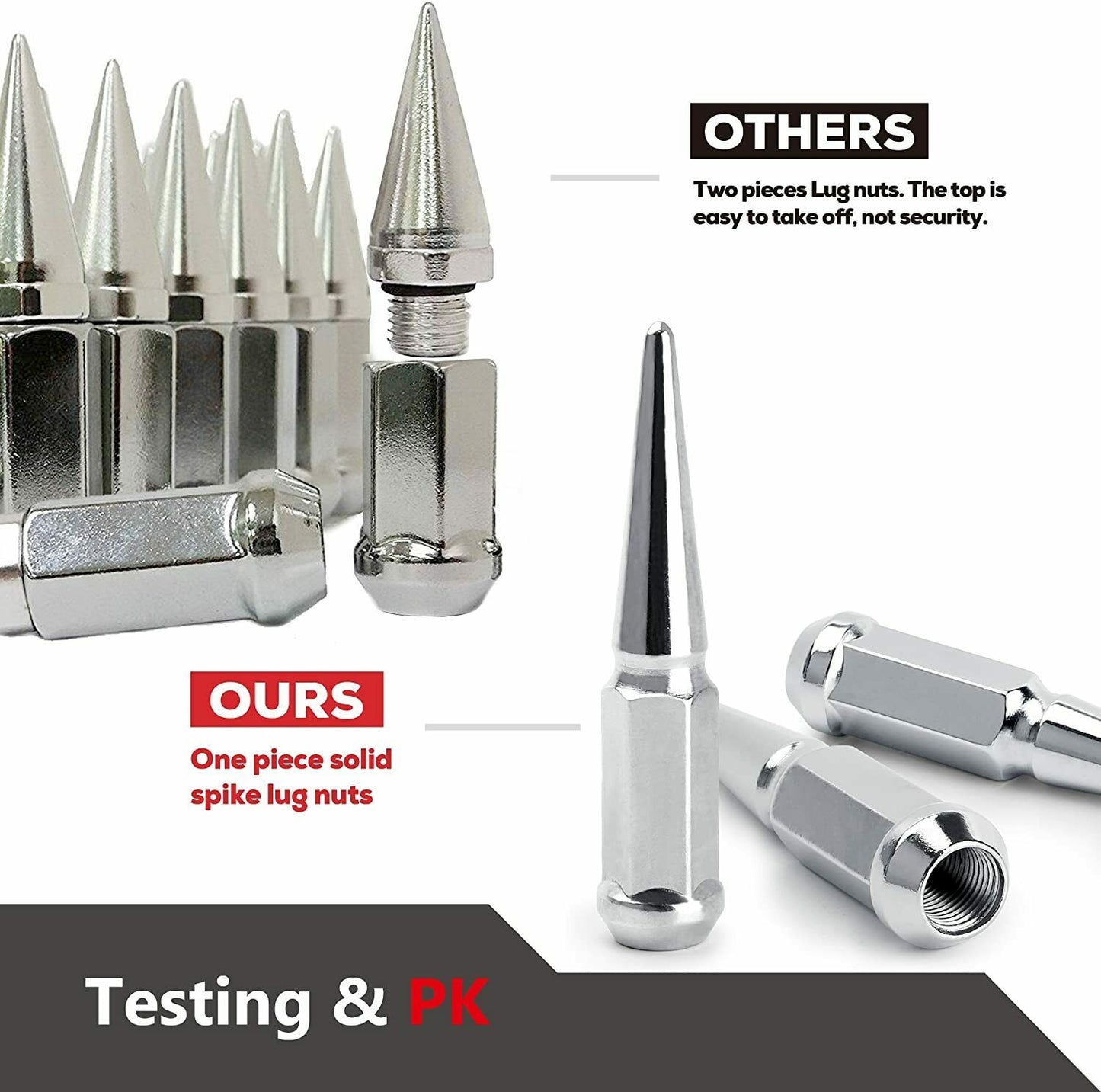24 Nissan Spline Spike Steel Lug Nuts Set + Key | 12X1.25 For Armada Xterra Frontier Pathfinder Titan Wheels | 4.5 Inches Tall Anti-Theft 6x5.5