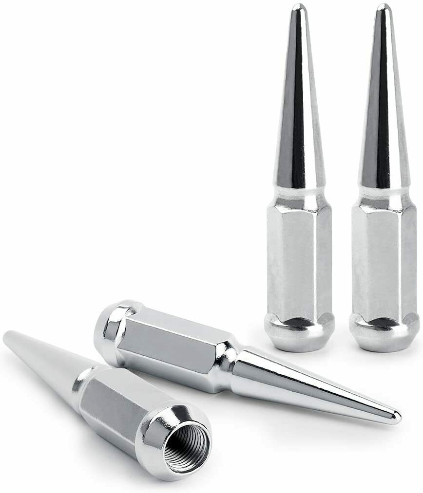 24 Nissan Spline Spike Steel Lug Nuts Set + Key | 12X1.25 For Armada Xterra Frontier Pathfinder Titan Wheels | 4.5 Inches Tall Anti-Theft 6x5.5