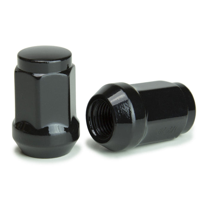 Tuerca de bellota Bulge 12x1,25 negra, parte superior plana hexagonal de 3/4"
