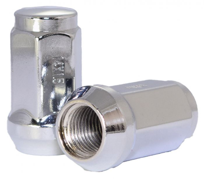Tuerca de bellota Bulge 1/2-20 cromada, parte superior plana hexagonal de 3/4", 1,75" de alto