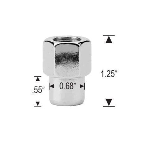 Chrome Open End Mag Lug Nuts 1/2-20 0.55" Medium Shank With Washer