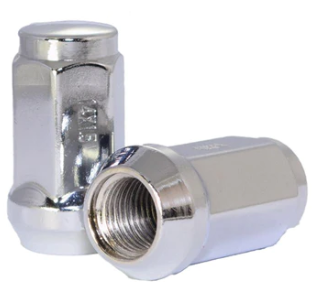 Tuerca de bellota Bulge 1/2-20 cromada, parte superior plana hexagonal de 3/4", 1,75" de alto