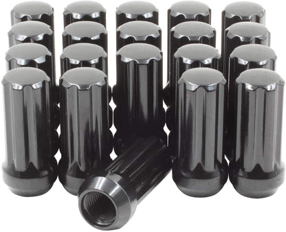 20 BLACK SPLINE LUG NUTS 14X1.5 FOR CHEVY CAMARO SS, Z28, ZL1, 1LE 2009 AND NEWER 1.9 INCH TALL AGGRESSIVE STYLE!