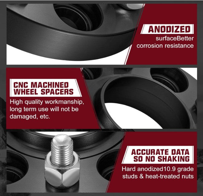 Espaciadores de rueda centrados en buje negro de 5x4,5, pernos de 1/2"-20 para vehículos Jeep y Dodge (5x114,3)