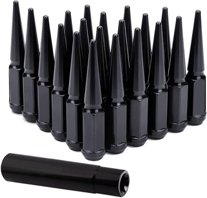 20 TUERCAS EXTENDIDAS DE PICO DE ACERO NEGRO JEEP 1/2"X20 | WRANGLER RUBICON YJ JK CJ 