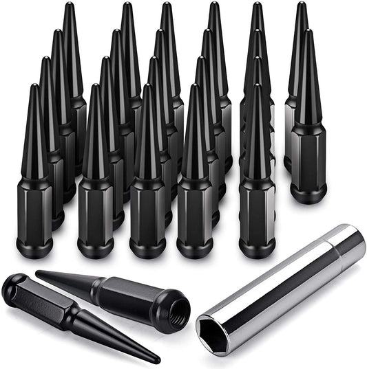 20 TUERCAS EXTENDIDAS DE PICO DE ACERO NEGRO JEEP 1/2"X20 | WRANGLER RUBICON YJ JK CJ 