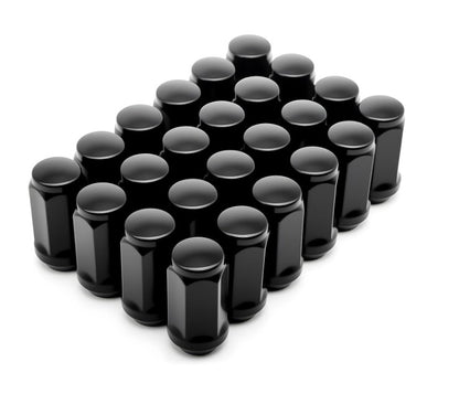 Durable Heat Treated Salt Spray Tested Bulge Acorn Lug Nuts 14x2 Black Color 3/4" Hex Flat Top Durable Finish Black Chrome Plating Resists Chipping, Scratching, and Fading