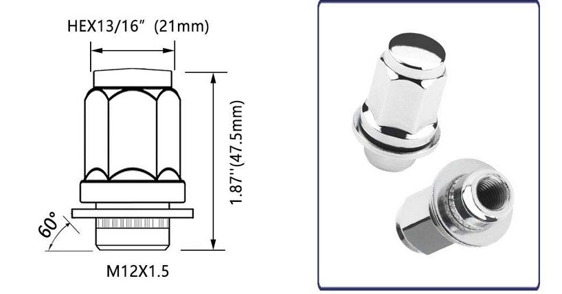 Set Of 20 Black Lug Nuts For Toyota - 12x1.5 Thread, 21mm Hex, OEM Style Mag Nuts