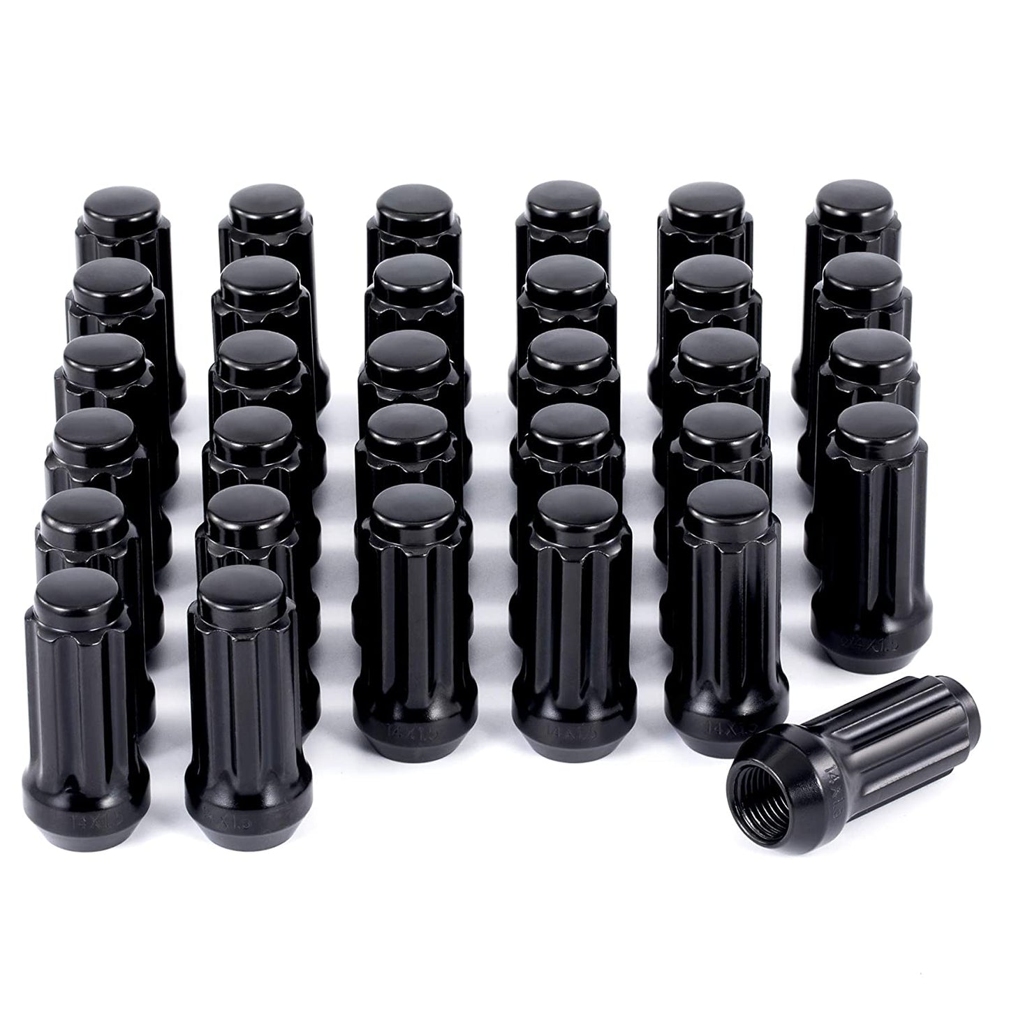 32 TUERCAS ESTRIADAS NEGRAS +2 LLAVES | 14X1.5 | CHEVY GMC | HUMMER SILVERADO | 8X6.5
