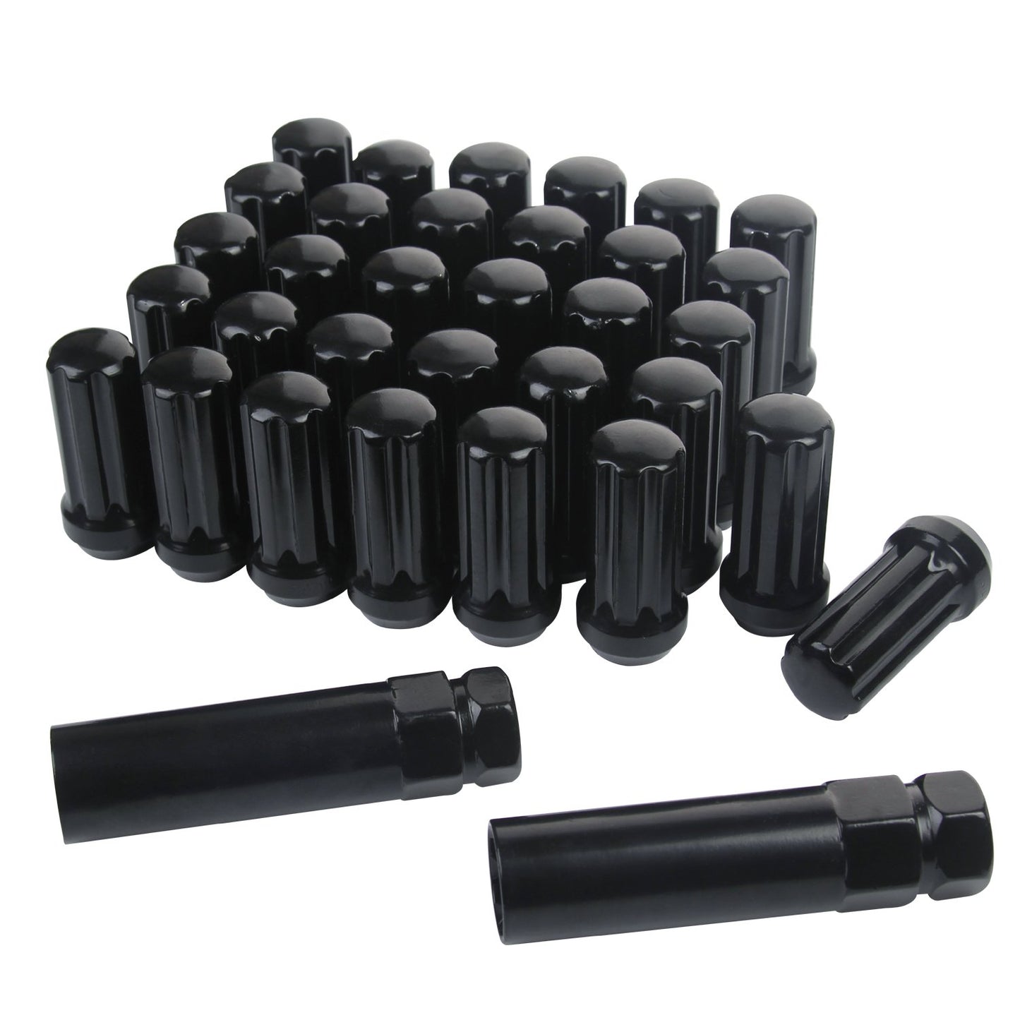 32 TUERCAS ESTRIADAS NEGRAS +2 LLAVES | 14X1.5 | CHEVY GMC | HUMMER SILVERADO | 8X6.5