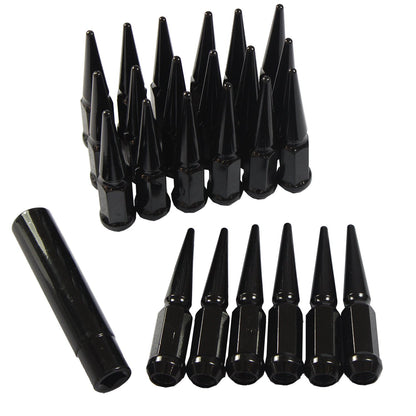 24 Steel Spike Lug Nuts 14x1.5 + Key Fits FORD RAM CHEVY 6 Lug Black or Chrome