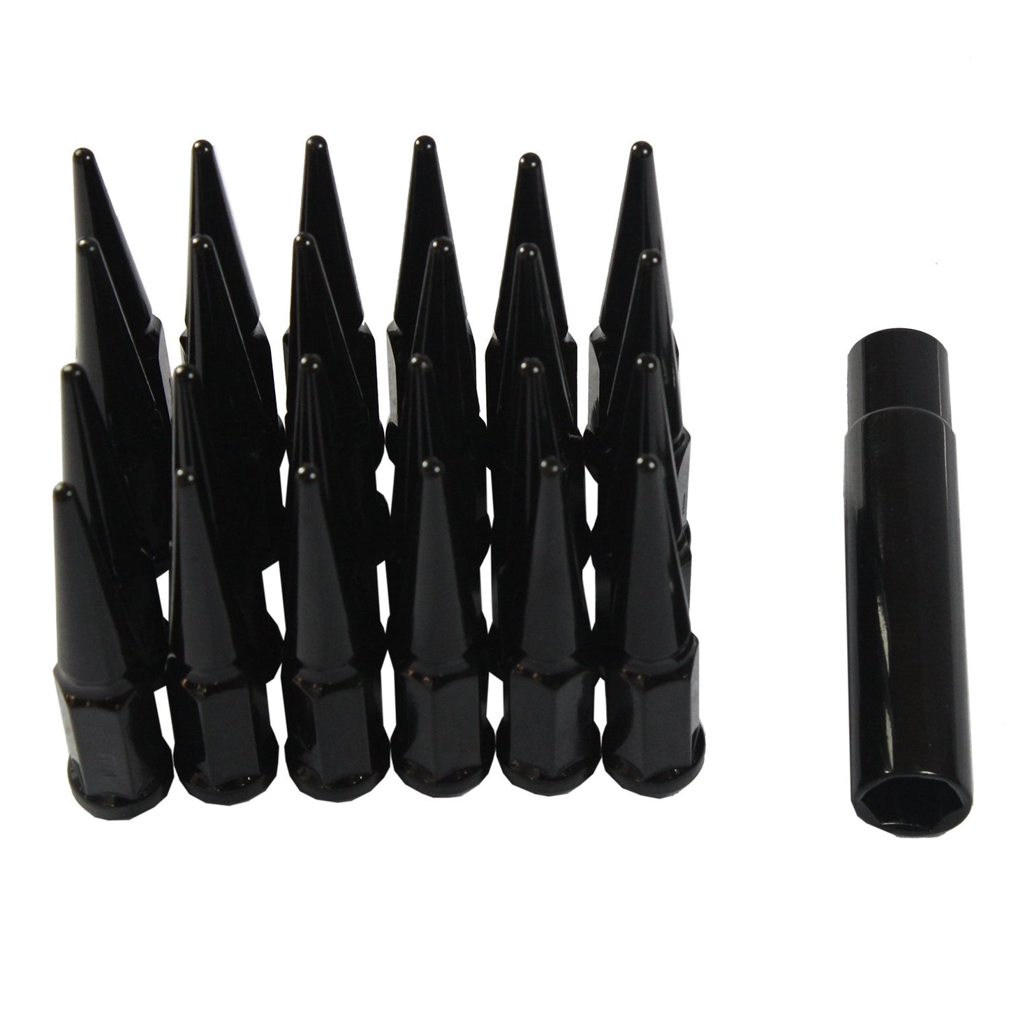 20 TUERCAS EXTENDIDAS DE PICO DE ACERO NEGRO JEEP 1/2"X20 | WRANGLER RUBICON YJ JK CJ 
