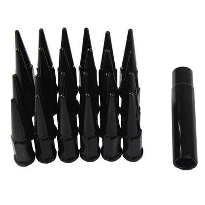 20 TUERCAS EXTENDIDAS DE PICO DE ACERO NEGRO JEEP 1/2"X20 | WRANGLER RUBICON YJ JK CJ 