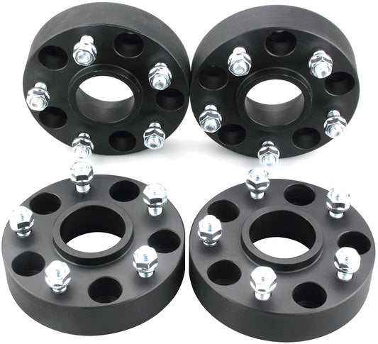 Adaptateurs de roue Jeep 5X4,5 à 5X5 Hub Centric + 20 écrous de roue cannelés chromés - Adapte les roues Jeep Jk sur Tj Yj Kk Sj Xj Mj 5X114.3 à 5X127 (noir)