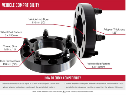 4 ESPACIADORES DE RUEDA CENTRADOS PARA TOYOTA TUNDRA 5X150 ESPACIADORES DE 1,5 PULGADAS DE GROSOR 14X1,5 - DIÁMETRO CENTRAL DE 110 MM