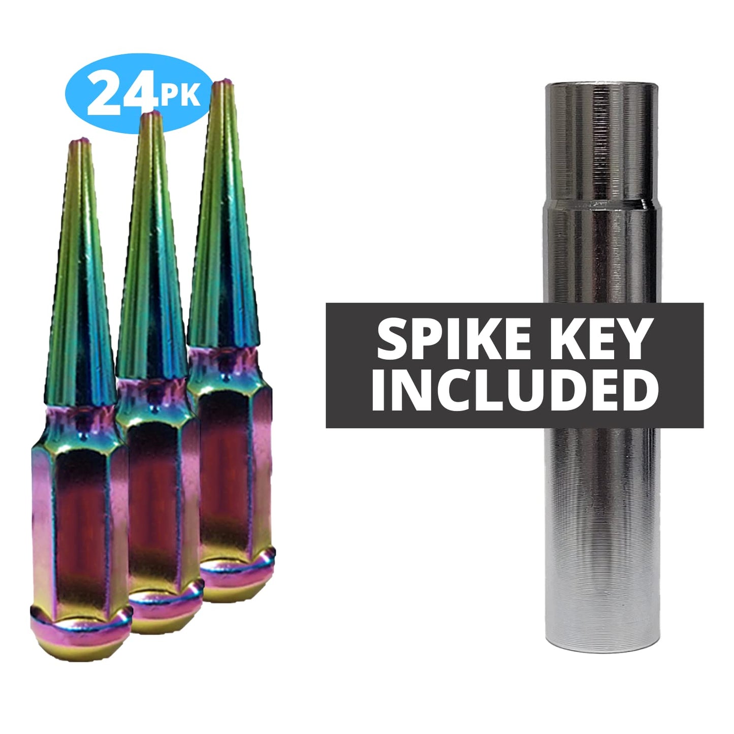 20 Neo Chrome Spike Lug Nuts 1/2x20 Fits Mustangs, 5.0, GT, Coyote, Cobra, GT350, S550, S197